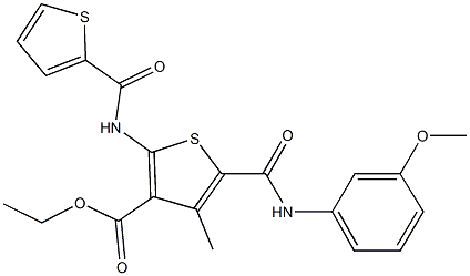 ethyl 5-[(3-methoxyanilino)carbonyl]-4-methyl-2-[(2-thienylcarbonyl)amino]-3-thiophenecarboxylate Struktur