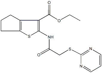 ethyl 2-{[(2-pyrimidinylsulfanyl)acetyl]amino}-5,6-dihydro-4H-cyclopenta[b]thiophene-3-carboxylate Struktur