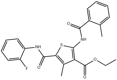 ethyl 5-[(2-fluoroanilino)carbonyl]-4-methyl-2-[(2-methylbenzoyl)amino]-3-thiophenecarboxylate Struktur