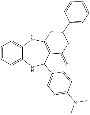 11-[4-(dimethylamino)phenyl]-3-phenyl-2,3,4,5,10,11-hexahydro-1H-dibenzo[b,e][1,4]diazepin-1-one Struktur