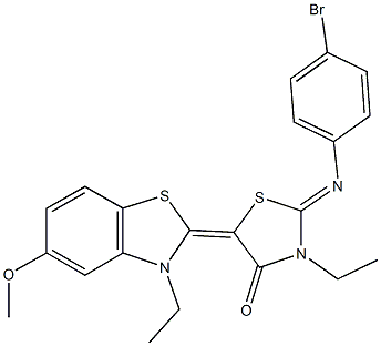 2-[(4-bromophenyl)imino]-3-ethyl-5-(3-ethyl-5-methoxy-1,3-benzothiazol-2(3H)-ylidene)-1,3-thiazolidin-4-one Struktur