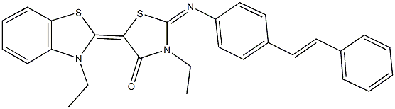 3-ethyl-5-(3-ethyl-1,3-benzothiazol-2(3H)-ylidene)-2-{[4-(2-phenylvinyl)phenyl]imino}-1,3-thiazolidin-4-one Struktur