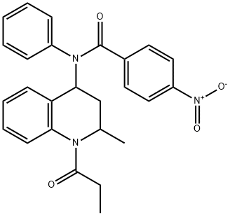 4-nitro-N-(2-methyl-1-propionyl-1,2,3,4-tetrahydro-4-quinolinyl)-N-phenylbenzamide Struktur