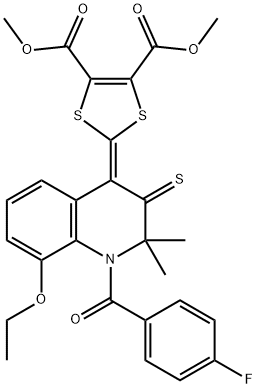 dimethyl 2-(8-ethoxy-1-(4-fluorobenzoyl)-2,2-dimethyl-3-thioxo-2,3-dihydro-4(1H)-quinolinylidene)-1,3-dithiole-4,5-dicarboxylate Struktur