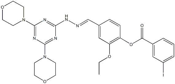 4-{2-[4,6-di(4-morpholinyl)-1,3,5-triazin-2-yl]carbohydrazonoyl}-2-ethoxyphenyl 3-iodobenzoate Struktur