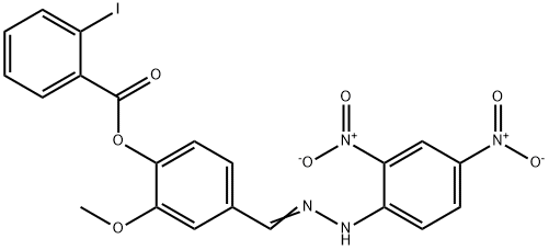 4-(2-{2,4-bisnitrophenyl}carbohydrazonoyl)-2-methoxyphenyl 2-iodobenzoate Struktur