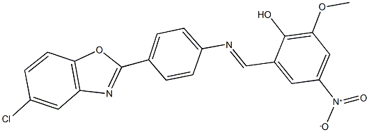 2-({[4-(5-chloro-1,3-benzoxazol-2-yl)phenyl]imino}methyl)-4-nitro-6-methoxyphenol Struktur