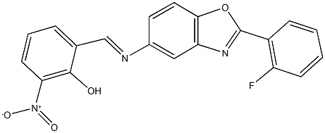 2-({[2-(2-fluorophenyl)-1,3-benzoxazol-5-yl]imino}methyl)-6-nitrophenol Struktur