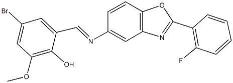 4-bromo-2-({[2-(2-fluorophenyl)-1,3-benzoxazol-5-yl]imino}methyl)-6-methoxyphenol Struktur