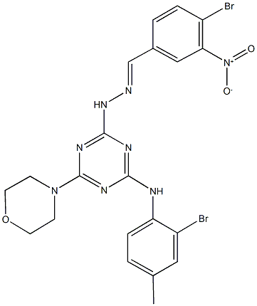 4-bromo-3-nitrobenzaldehyde [4-(2-bromo-4-methylanilino)-6-morpholin-4-yl-1,3,5-triazin-2-yl]hydrazone Struktur