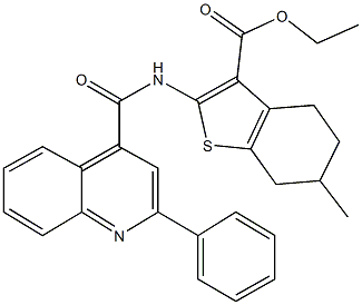 ethyl 6-methyl-2-{[(2-phenyl-4-quinolinyl)carbonyl]amino}-4,5,6,7-tetrahydro-1-benzothiophene-3-carboxylate Struktur