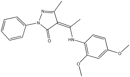 4-[1-(2,4-dimethoxyanilino)ethylidene]-5-methyl-2-phenyl-2,4-dihydro-3H-pyrazol-3-one Struktur