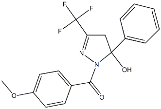 1-(4-methoxybenzoyl)-5-phenyl-3-(trifluoromethyl)-4,5-dihydro-1H-pyrazol-5-ol Struktur