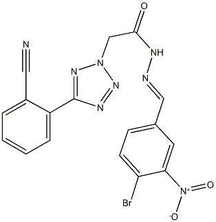 N'-{4-bromo-3-nitrobenzylidene}-2-[5-(2-cyanophenyl)-2H-tetraazol-2-yl]acetohydrazide Struktur