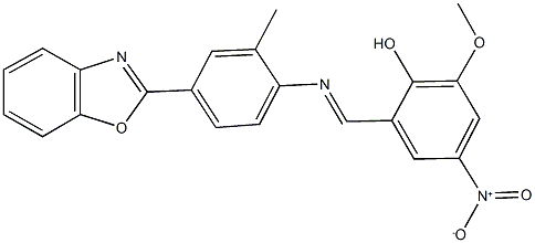 2-({[4-(1,3-benzoxazol-2-yl)-2-methylphenyl]imino}methyl)-4-nitro-6-methoxyphenol Struktur