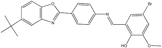 4-bromo-2-({[4-(5-tert-butyl-1,3-benzoxazol-2-yl)phenyl]imino}methyl)-6-methoxyphenol Struktur