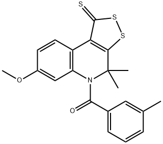 7-methoxy-4,4-dimethyl-5-(3-methylbenzoyl)-4,5-dihydro-1H-[1,2]dithiolo[3,4-c]quinoline-1-thione Struktur