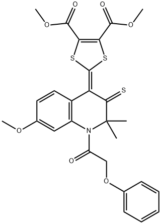 dimethyl 2-(2,2-dimethyl-7-(methyloxy)-1-[(phenyloxy)acetyl]-3-thioxo-2,3-dihydroquinolin-4(1H)-ylidene)-1,3-dithiole-4,5-dicarboxylate Struktur