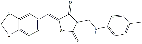 5-(1,3-benzodioxol-5-ylmethylene)-2-thioxo-3-(4-toluidinomethyl)-1,3-thiazolidin-4-one Struktur