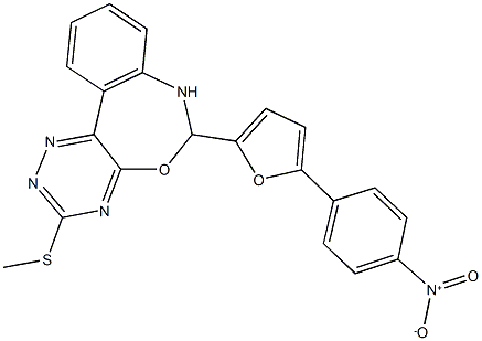 6-(5-{4-nitrophenyl}-2-furyl)-3-(methylsulfanyl)-6,7-dihydro[1,2,4]triazino[5,6-d][3,1]benzoxazepine Struktur