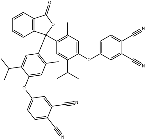 4-{[4-{1-[4-[(3,4-dicyanophenyl)oxy]-2-methyl-5-(1-methylethyl)phenyl]-3-oxo-1,3-dihydro-2-benzofuran-1-yl}-5-methyl-2-(1-methylethyl)phenyl]oxy}benzene-1,2-dicarbonitrile Struktur