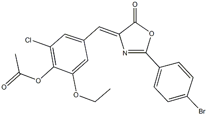 4-[(2-(4-bromophenyl)-5-oxo-1,3-oxazol-4(5H)-ylidene)methyl]-2-chloro-6-ethoxyphenyl acetate Struktur