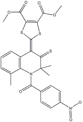 dimethyl 2-(1-{4-nitrobenzoyl}-2,2,8-trimethyl-3-thioxo-2,3-dihydro-4(1H)-quinolinylidene)-1,3-dithiole-4,5-dicarboxylate Struktur