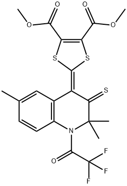 dimethyl 2-(2,2,6-trimethyl-3-thioxo-1-(trifluoroacetyl)-2,3-dihydroquinolin-4(1H)-ylidene)-1,3-dithiole-4,5-dicarboxylate Struktur