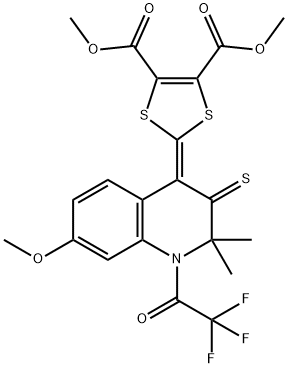 dimethyl 2-(7-methoxy-2,2-dimethyl-3-thioxo-1-(trifluoroacetyl)-2,3-dihydroquinolin-4(1H)-ylidene)-1,3-dithiole-4,5-dicarboxylate Struktur