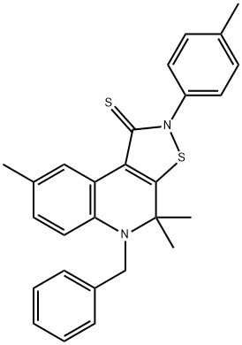 5-benzyl-4,4,8-trimethyl-2-(4-methylphenyl)-4,5-dihydroisothiazolo[5,4-c]quinoline-1(2H)-thione Struktur