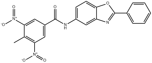 3,5-bisnitro-4-methyl-N-(2-phenyl-1,3-benzoxazol-5-yl)benzamide Struktur