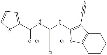 N-{2,2,2-trichloro-1-[(3-cyano-4,5,6,7-tetrahydro-1-benzothien-2-yl)amino]ethyl}-2-thiophenecarboxamide Struktur