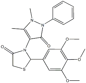 3-(1,5-dimethyl-3-oxo-2-phenyl-2,3-dihydro-1H-pyrazol-4-yl)-2-(3,4,5-trimethoxyphenyl)-1,3-thiazolidin-4-one Struktur