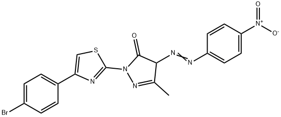 2-[4-(4-bromophenyl)-1,3-thiazol-2-yl]-4-({4-nitrophenyl}diazenyl)-5-methyl-2,4-dihydro-3H-pyrazol-3-one Struktur