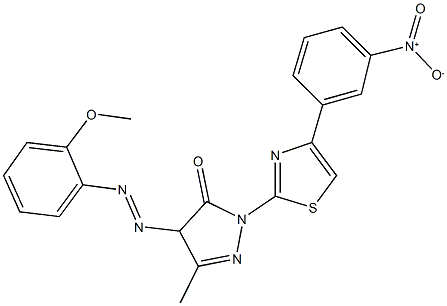 2-(4-{3-nitrophenyl}-1,3-thiazol-2-yl)-4-[(2-methoxyphenyl)diazenyl]-5-methyl-2,4-dihydro-3H-pyrazol-3-one Struktur