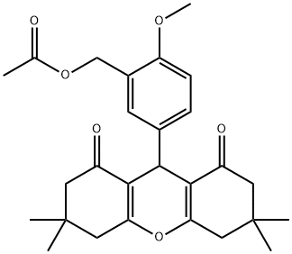 2-methoxy-5-(3,3,6,6-tetramethyl-1,8-dioxo-2,3,4,5,6,7,8,9-octahydro-1H-xanthen-9-yl)benzyl acetate Struktur