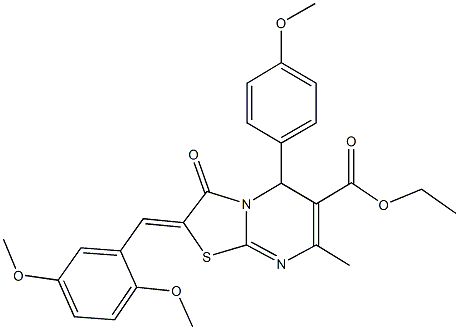 ethyl 2-(2,5-dimethoxybenzylidene)-5-(4-methoxyphenyl)-7-methyl-3-oxo-2,3-dihydro-5H-[1,3]thiazolo[3,2-a]pyrimidine-6-carboxylate Struktur