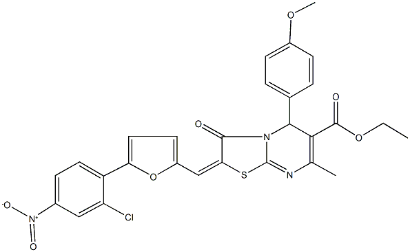 ethyl 2-[(5-{2-chloro-4-nitrophenyl}-2-furyl)methylene]-5-(4-methoxyphenyl)-7-methyl-3-oxo-2,3-dihydro-5H-[1,3]thiazolo[3,2-a]pyrimidine-6-carboxylate Struktur