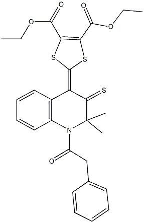 diethyl 2-(2,2-dimethyl-1-(phenylacetyl)-3-thioxo-2,3-dihydro-4(1H)-quinolinylidene)-1,3-dithiole-4,5-dicarboxylate Struktur