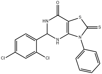 5-(2,4-dichlorophenyl)-3-phenyl-2-thioxo-2,3,5,6-tetrahydro[1,3]thiazolo[4,5-d]pyrimidin-7(4H)-one Struktur