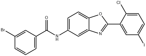 3-bromo-N-[2-(2-chloro-5-iodophenyl)-1,3-benzoxazol-5-yl]benzamide Struktur