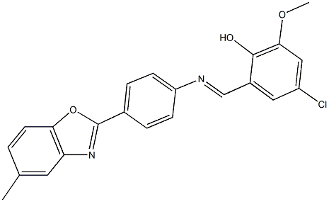 4-chloro-2-methoxy-6-({[4-(5-methyl-1,3-benzoxazol-2-yl)phenyl]imino}methyl)phenol Struktur