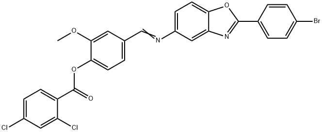 4-({[2-(4-bromophenyl)-1,3-benzoxazol-5-yl]imino}methyl)-2-methoxyphenyl 2,4-dichlorobenzoate Struktur