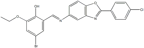 4-bromo-2-({[2-(4-chlorophenyl)-1,3-benzoxazol-5-yl]imino}methyl)-6-ethoxyphenol Struktur