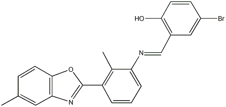 4-bromo-2-({[2-methyl-3-(5-methyl-1,3-benzoxazol-2-yl)phenyl]imino}methyl)phenol Struktur