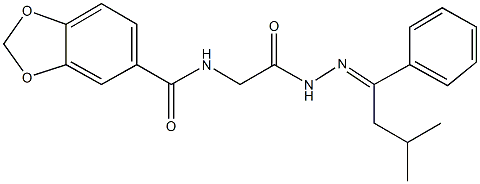 N-{2-[2-(3-methyl-1-phenylbutylidene)hydrazino]-2-oxoethyl}-1,3-benzodioxole-5-carboxamide Struktur