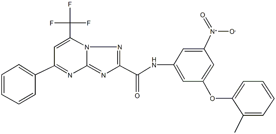 N-[3-nitro-5-(2-methylphenoxy)phenyl]-5-phenyl-7-(trifluoromethyl)[1,2,4]triazolo[1,5-a]pyrimidine-2-carboxamide Struktur