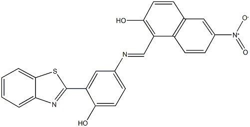 1-({[3-(1,3-benzothiazol-2-yl)-4-hydroxyphenyl]imino}methyl)-6-nitro-2-naphthol Struktur