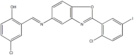 4-chloro-2-({[2-(2-chloro-5-iodophenyl)-1,3-benzoxazol-5-yl]imino}methyl)phenol Struktur