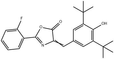 4-(3,5-ditert-butyl-4-hydroxybenzylidene)-2-(2-fluorophenyl)-1,3-oxazol-5(4H)-one Struktur